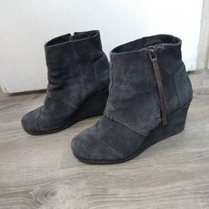 Toms Grey Suede Zip-Up Wedge Ankle Boots